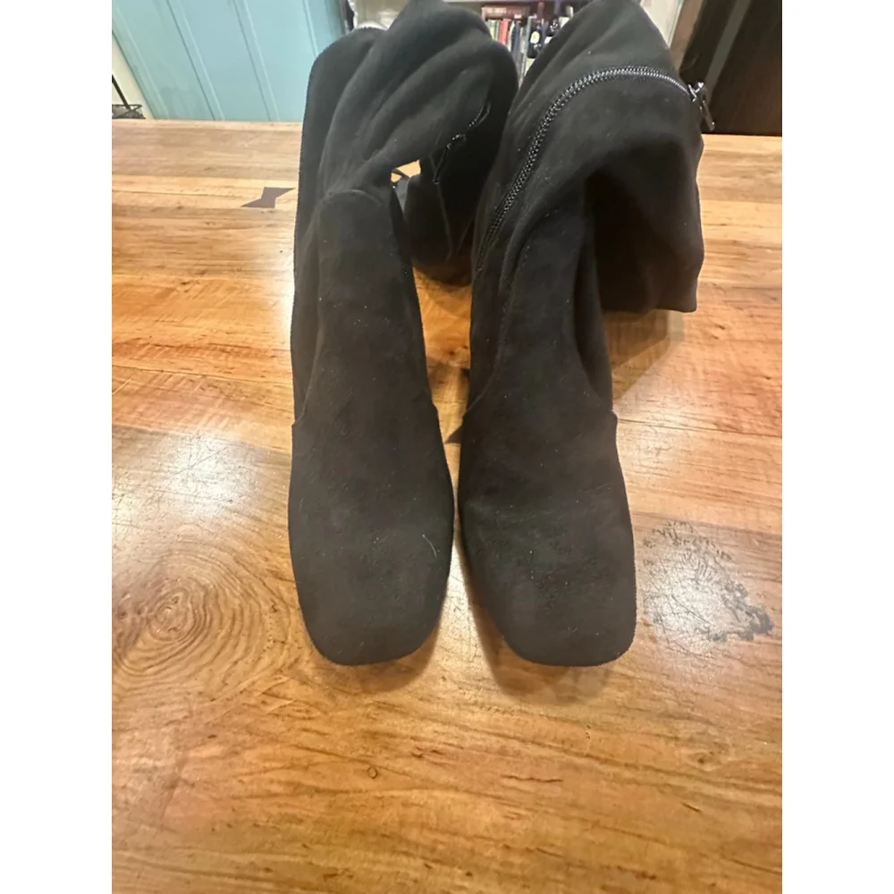 Unisa Black Suede Over the Knee High Boots Square Toe 7.5 M